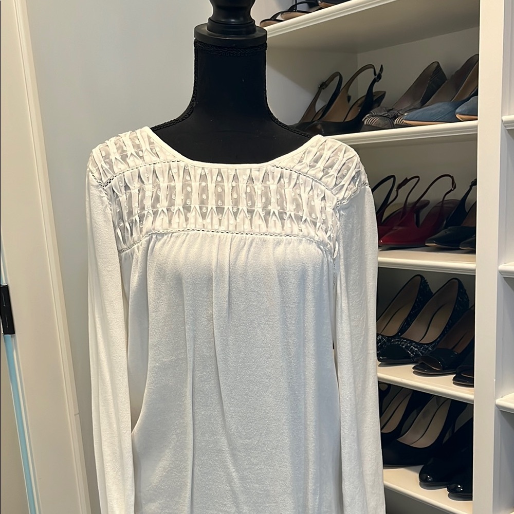 White Smocked Bell Sleeve Blouse